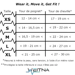 grille des tailles bracelets lestés discrets weitna - faire du sport au quotidien - exercices séniors sur chaise